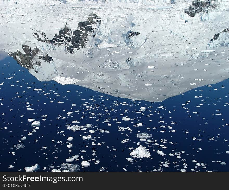 Reflection of Icebergs, sunny day in Antarctica. Reflection of Icebergs, sunny day in Antarctica