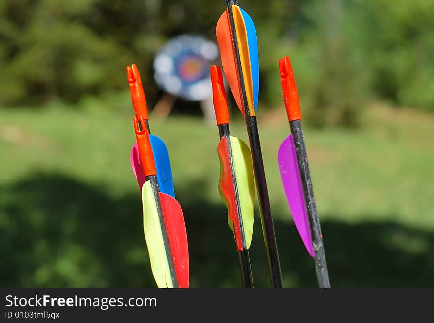 Arrows with target blurred in background