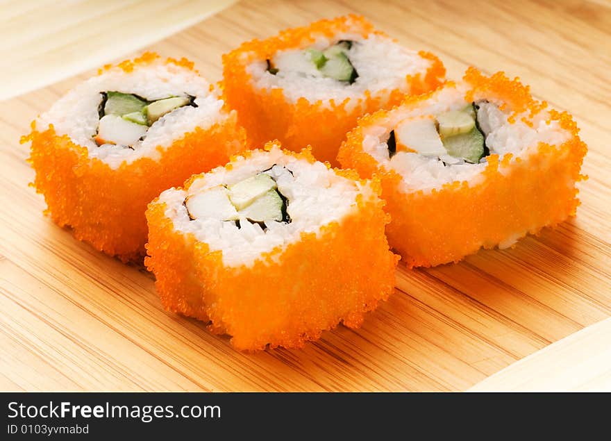 California futomaki sushi on bamboo plate