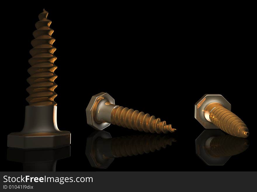 3d illustration of srews made of copper