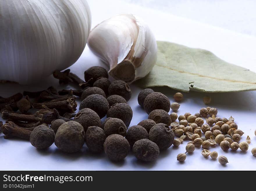 Spices on the white background