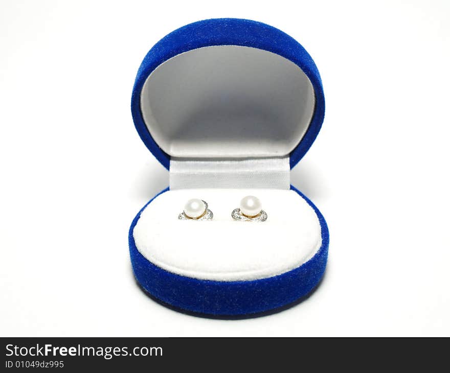 Earrings in a blue box