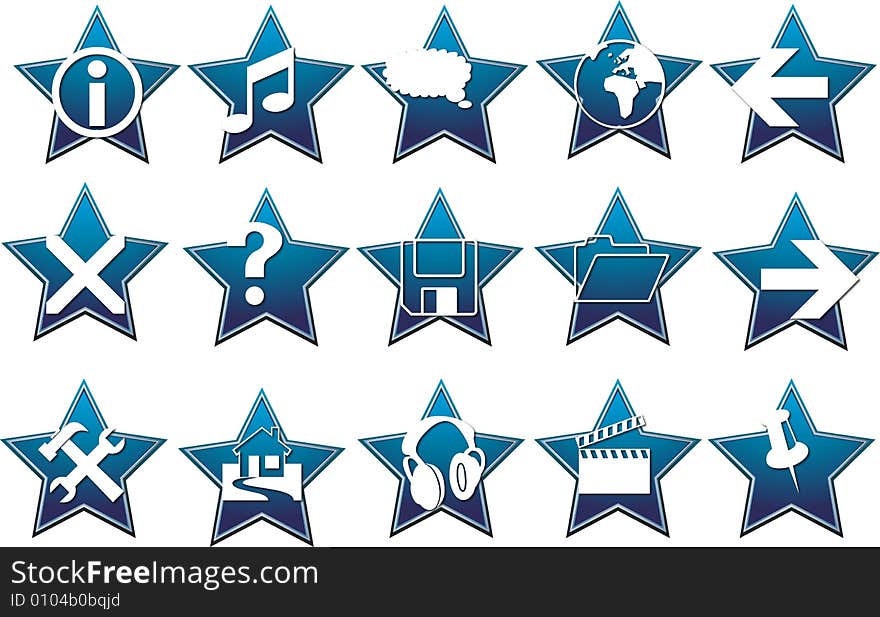 Blue star vector graphics with icons useful for web design and websites. Blue star vector graphics with icons useful for web design and websites.