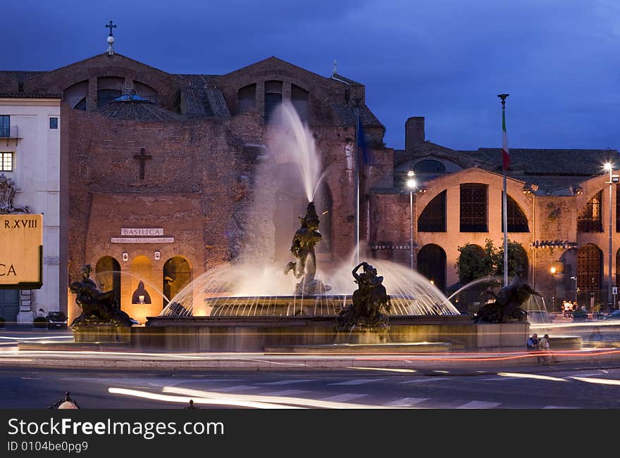 Fountain on plazza Repubblica. Italy, Rome.