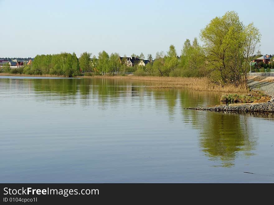 Clear lake and blue sky