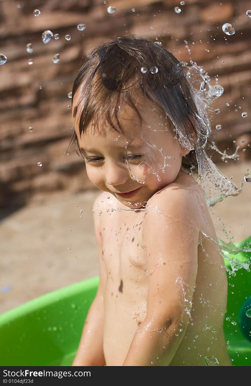 Little boy play water, enjoy. Little boy play water, enjoy