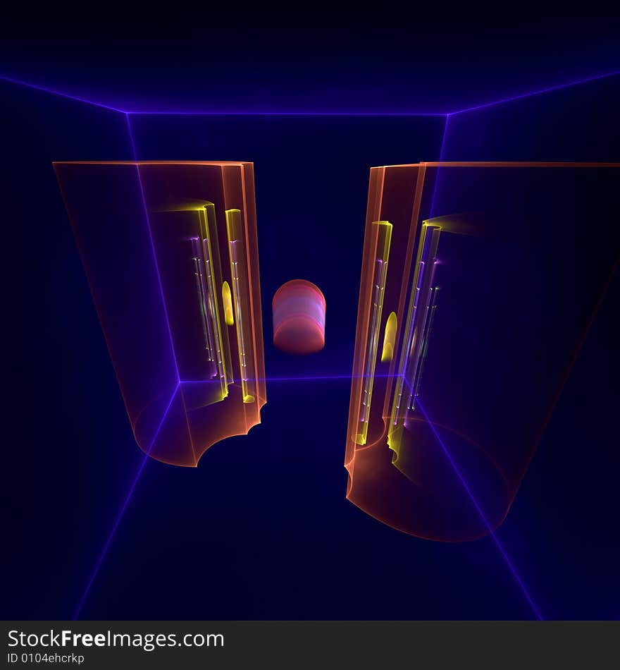 Abstract fractal image resembling neon display cases