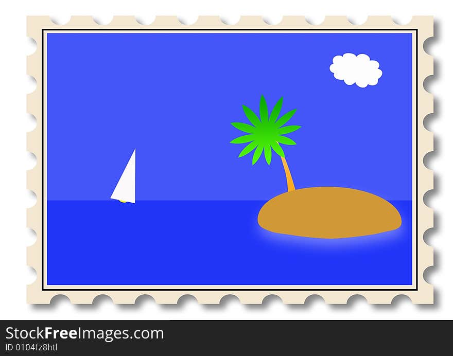 Post stamp with summer tropical travel concept - invitation to take a rest. Post stamp with summer tropical travel concept - invitation to take a rest