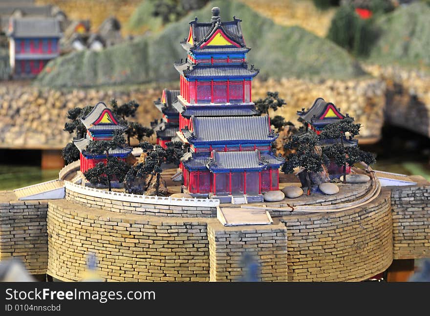 Chinese ancient building， model of traditional building， castle bastile pavilion. Chinese ancient building， model of traditional building， castle bastile pavilion