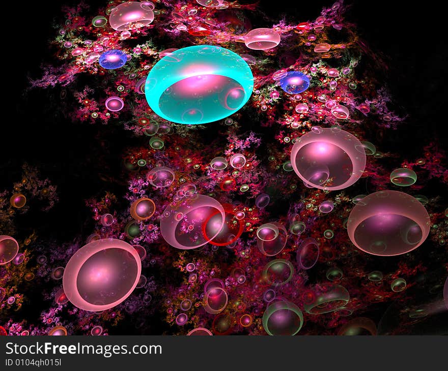 An abstract 3d rendering of a swarm of jellyfish