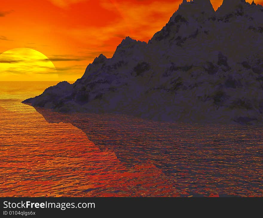 A 3d rendering of a beautiful sunset. A 3d rendering of a beautiful sunset