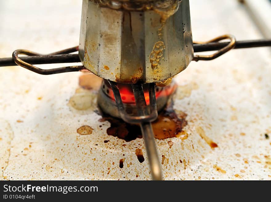 Coffee is coming...dirty coffee pot doing its work. Coffee is coming...dirty coffee pot doing its work