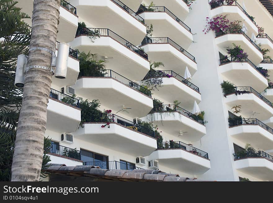 Detail of  balconys on a Mexican high rise apartment. Detail of  balconys on a Mexican high rise apartment.