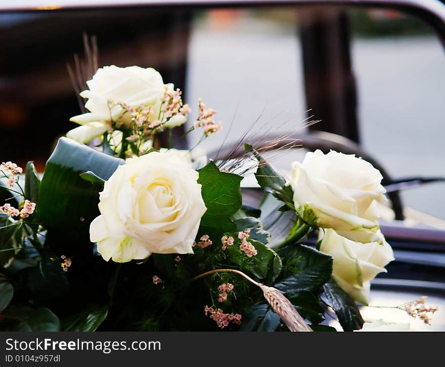 Bouquet on a car