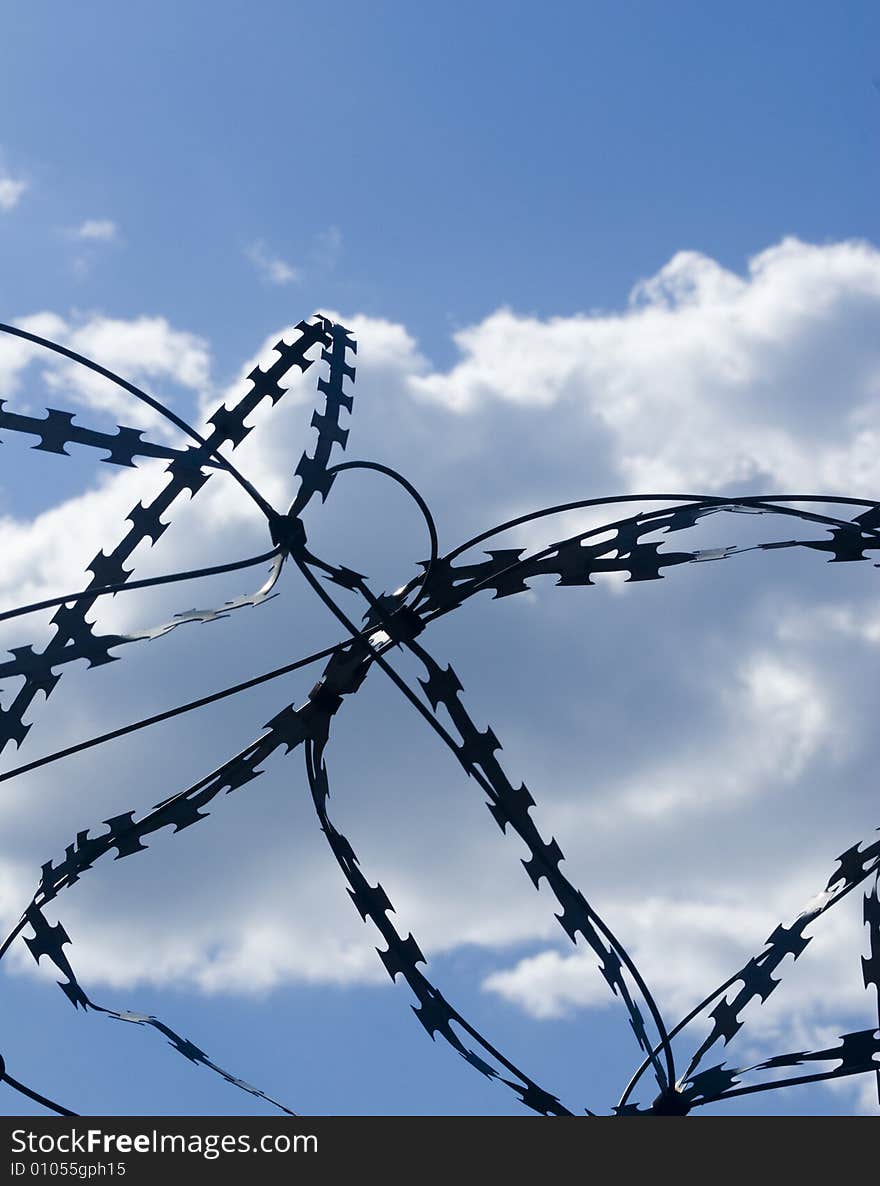 Barbed wire on a background of the sky.