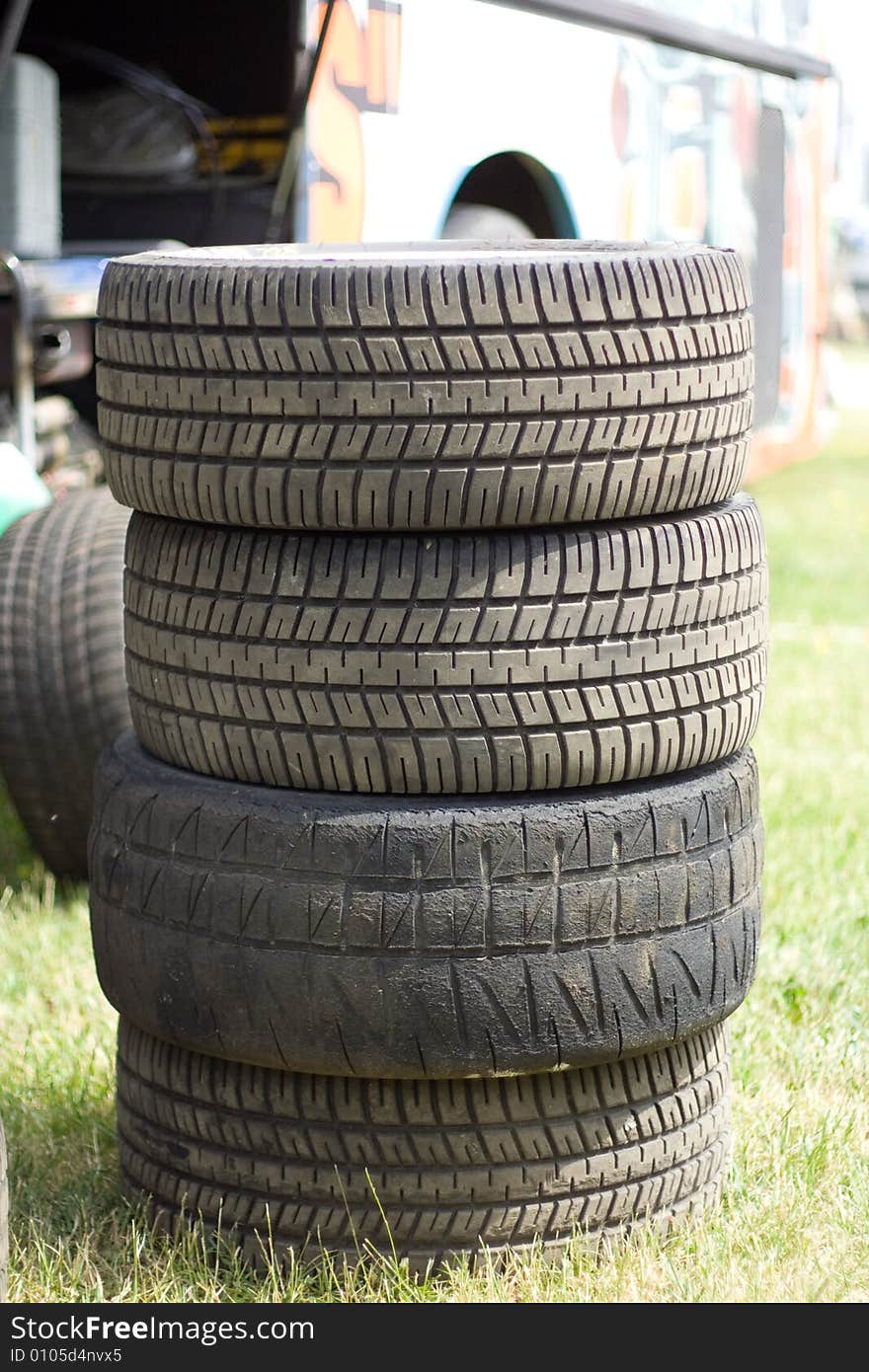 Wheels of the rally car, colored photo