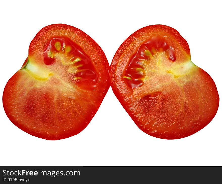 Photo of half red tomato. Photo of half red tomato