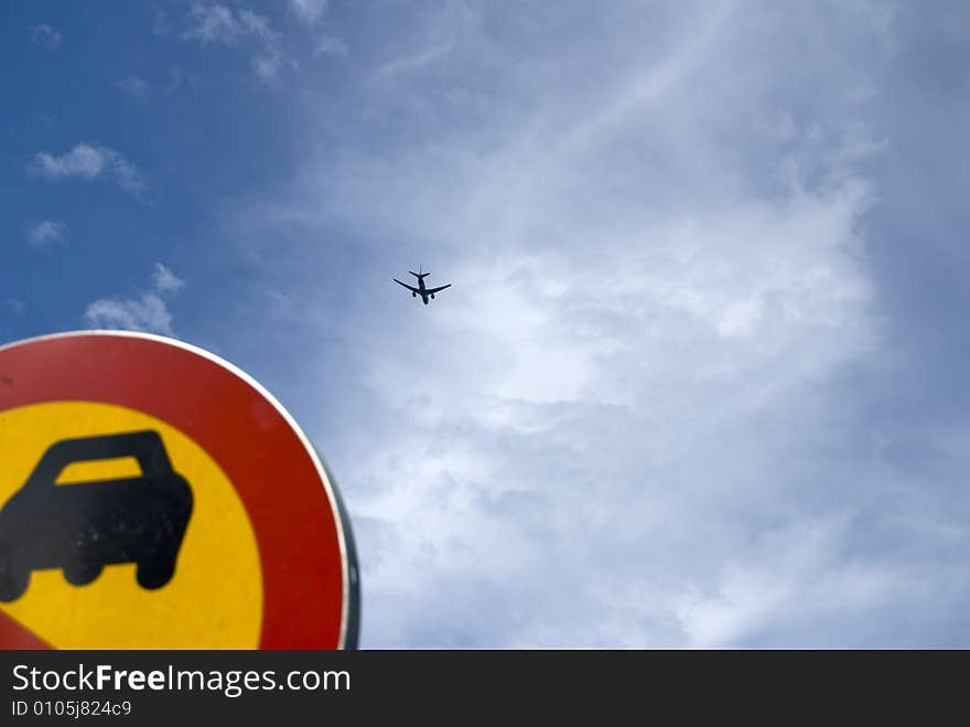 Airliner taking off at midday