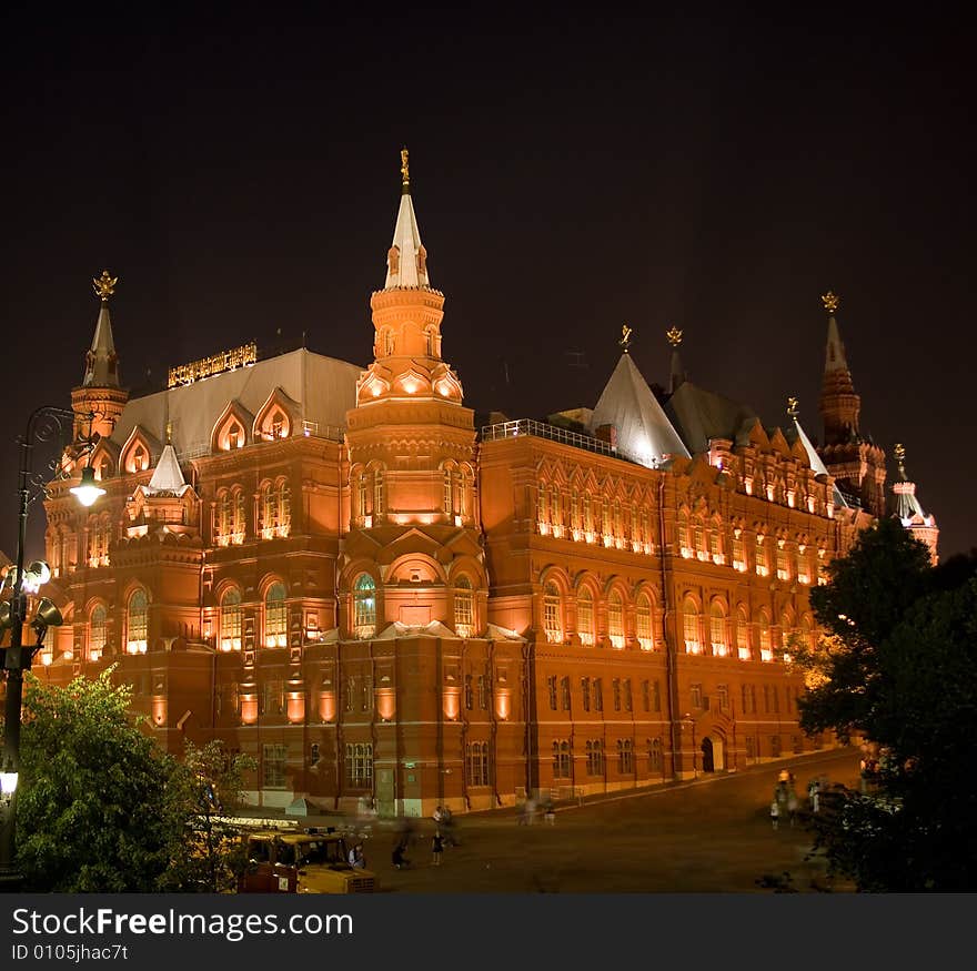 The Moscow Historical Museum side view by night. The Moscow Historical Museum side view by night