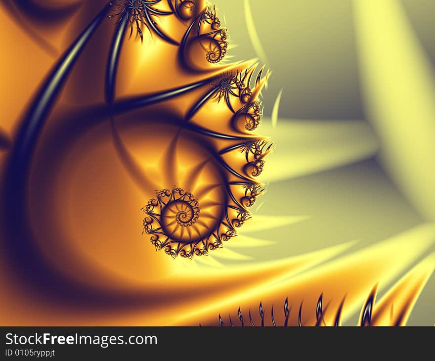 Golden dark spiral shining a fractal. Golden dark spiral shining a fractal