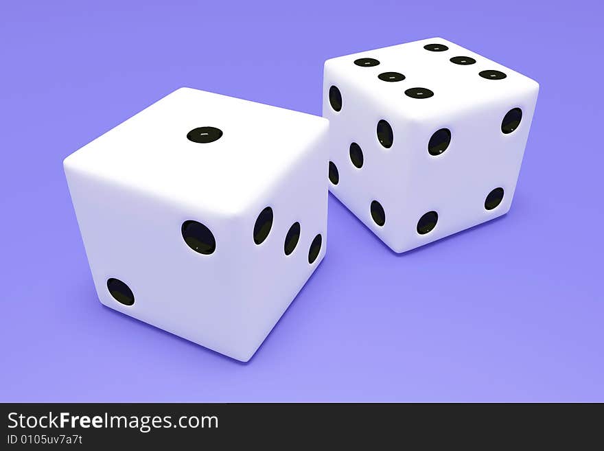 Two cubes on a blue background of a table in a casino. Two cubes on a blue background of a table in a casino