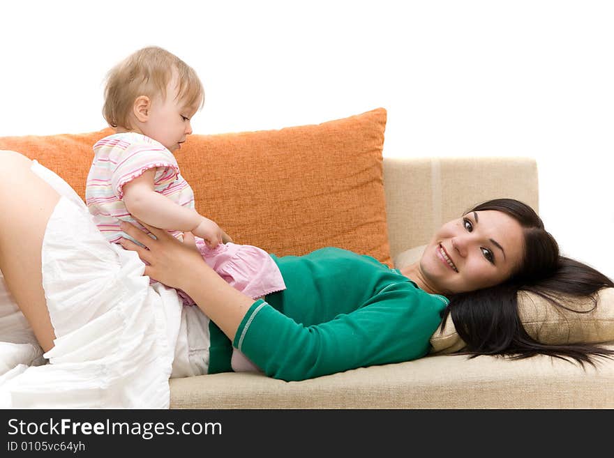 Happy family relaxing on sofa. Happy family relaxing on sofa