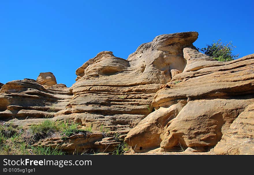 Hoodoos and sandstones in writing-on-stone provincial park, alberta, canada