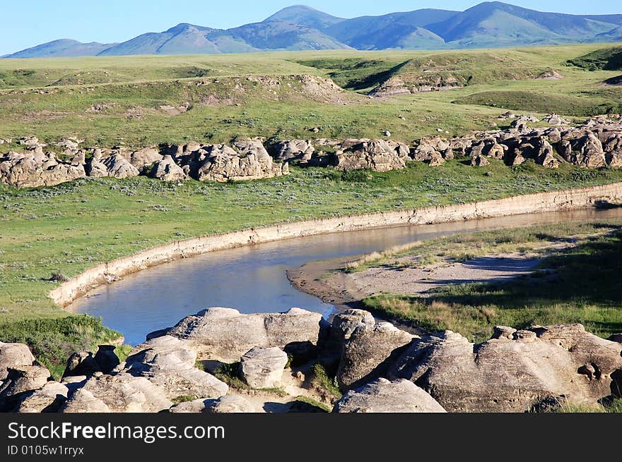 Milk river surrounding by sandstones in writing-on-stone provincial park, alberta, canada. Milk river surrounding by sandstones in writing-on-stone provincial park, alberta, canada