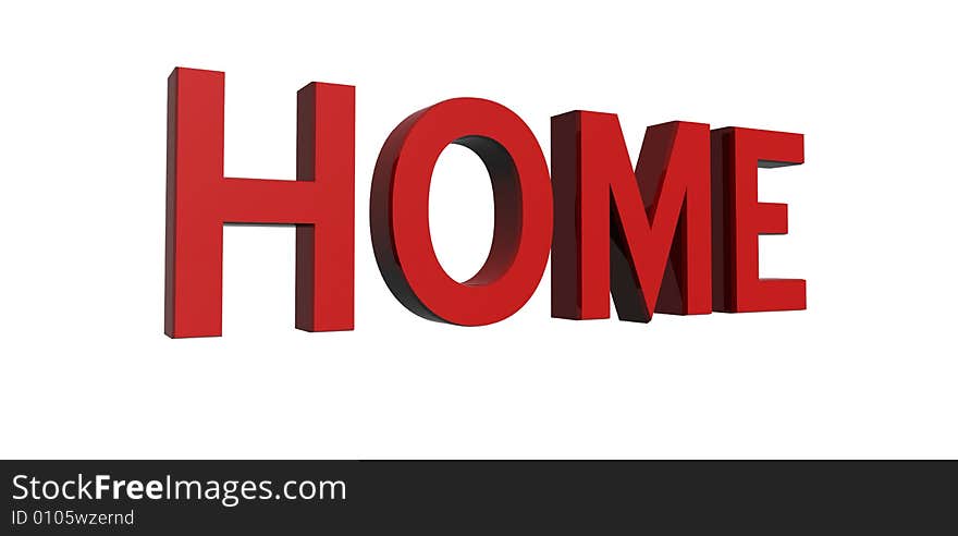 3D render of reflective red text on a white background, home. 3D render of reflective red text on a white background, home