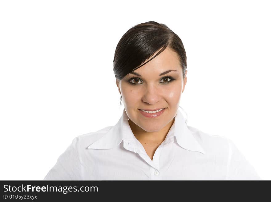 Attractive brunette businesswoman on white background