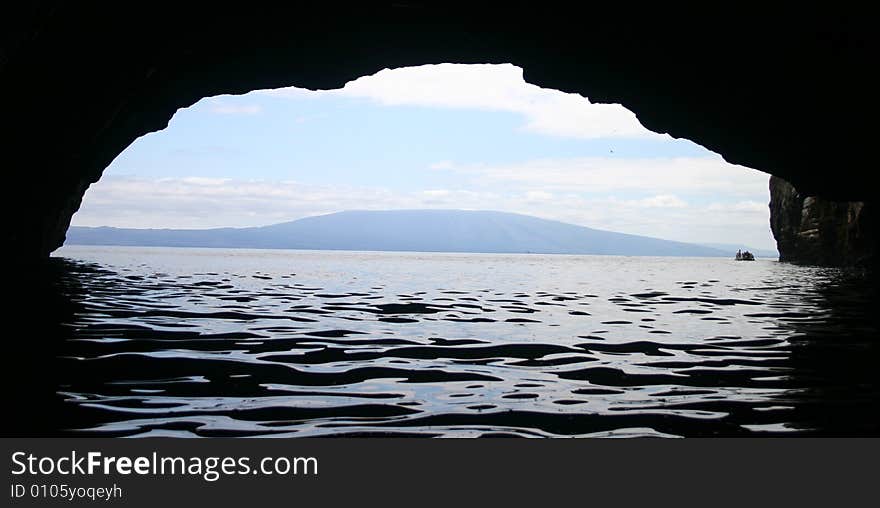 A view of the ocean from within a water cave.