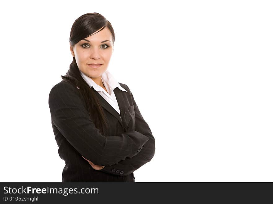 Attractive brunette businesswoman on white background