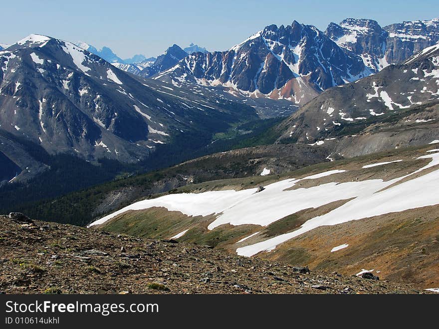 Snow ranges on the top of Mountain Whistler Jasper National Park Alberta Canada. Snow ranges on the top of Mountain Whistler Jasper National Park Alberta Canada