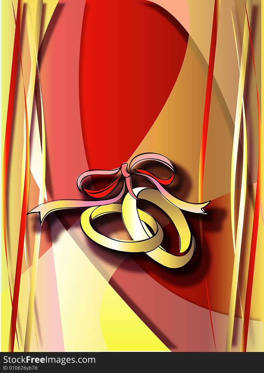 Gold rings on a bright red, yellow background. Gold rings on a bright red, yellow background