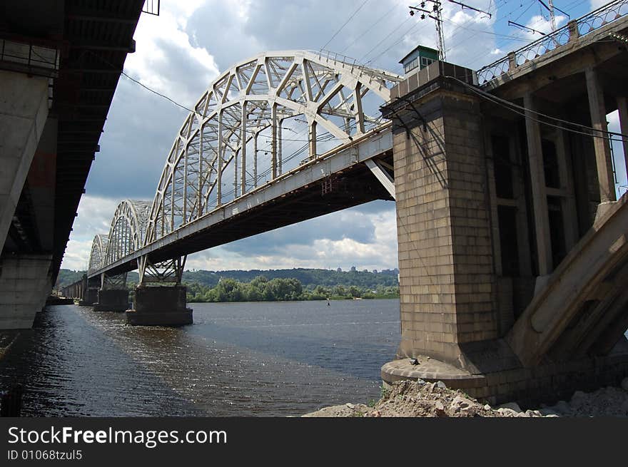 Railway bridge across Dnepr river. Kiev