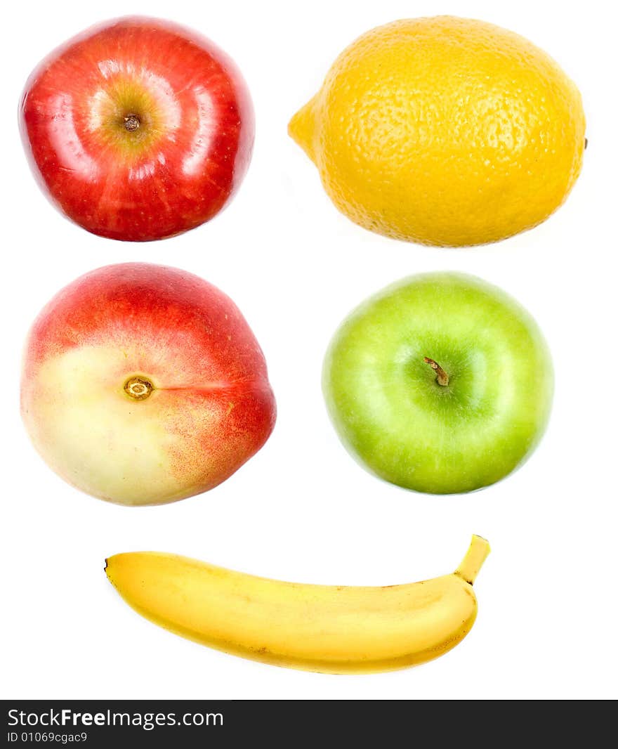 A Set Of Fruits On White