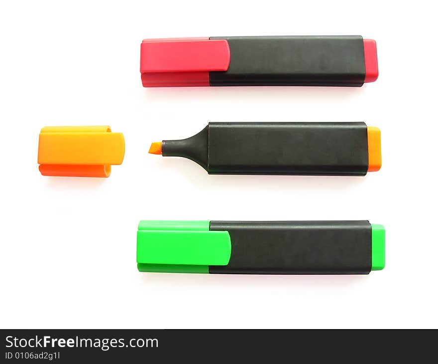 Three markers on a white background 2. Three markers on a white background 2