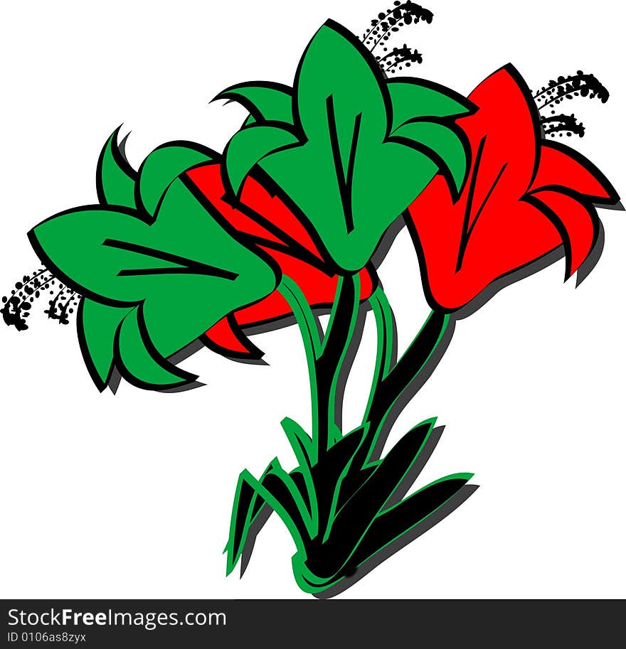 Vector illustration of a red and green flowers