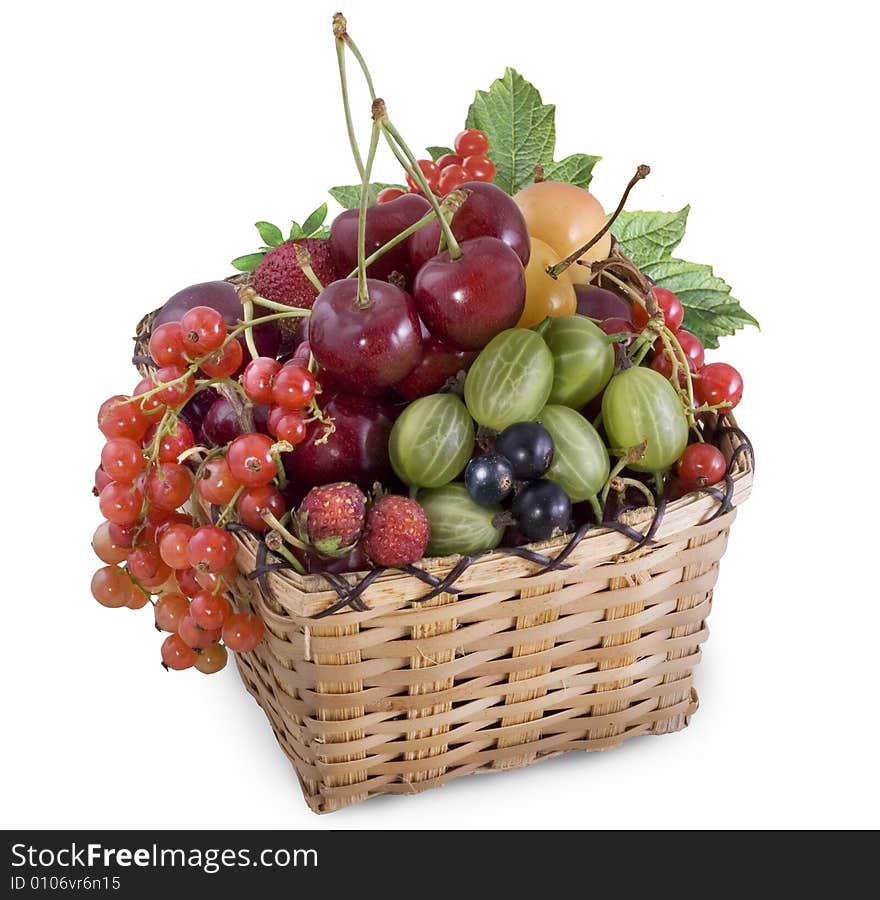 Mixed berries in basket.