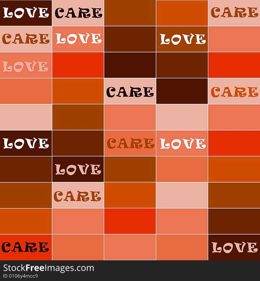 Love and care words on square stylish background. Love and care words on square stylish background