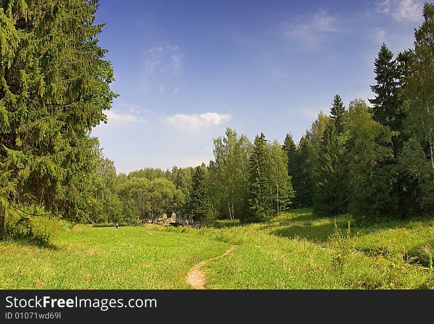 Landscape with blue sky, clouds and forest. Landscape with blue sky, clouds and forest