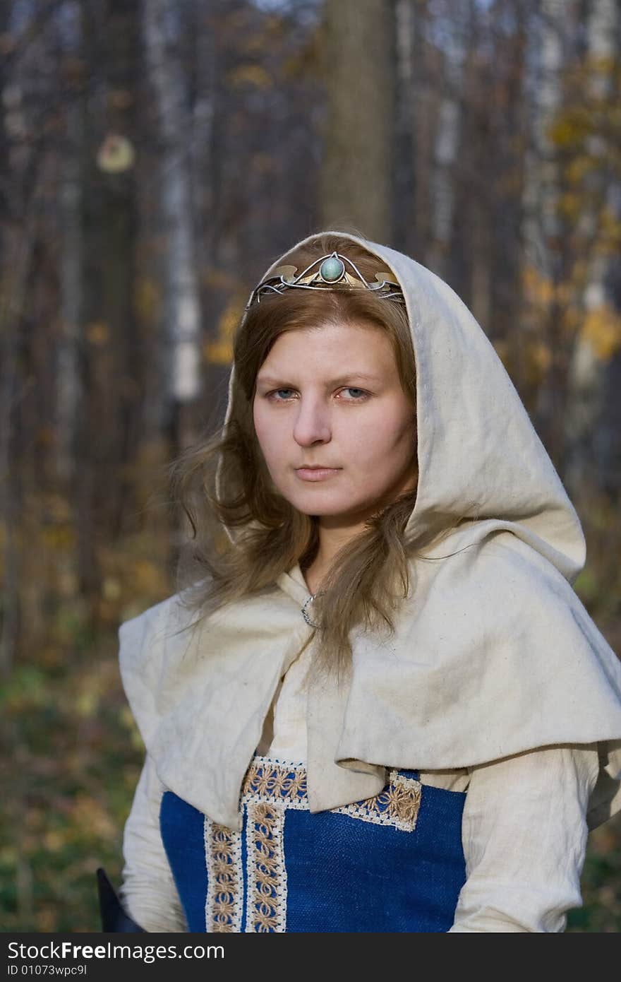 Portrait of the romantic girl in autumn forest. Portrait of the romantic girl in autumn forest