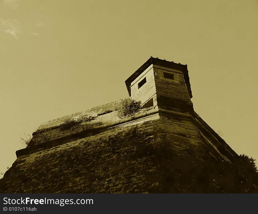 A glimpse of a great tower in Belvedere fortress in Florence