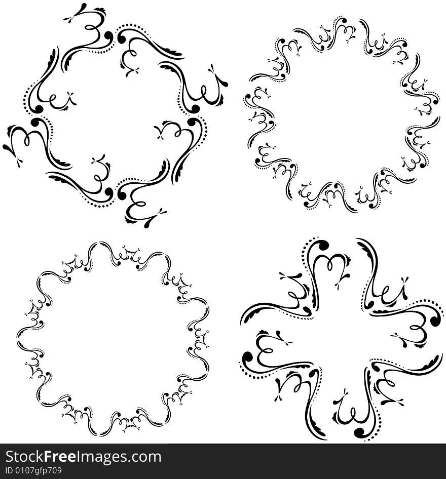 Four black and white intricate frames