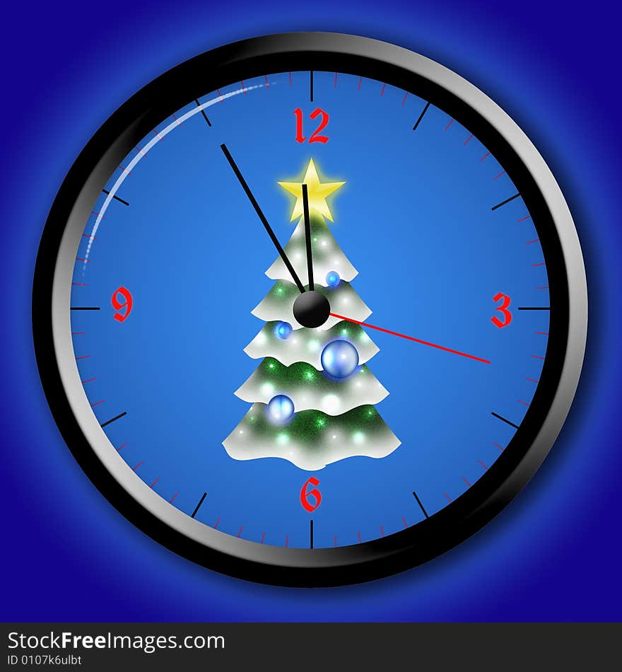 Picture about watch with 5 min befor new year on blue background. Picture about watch with 5 min befor new year on blue background