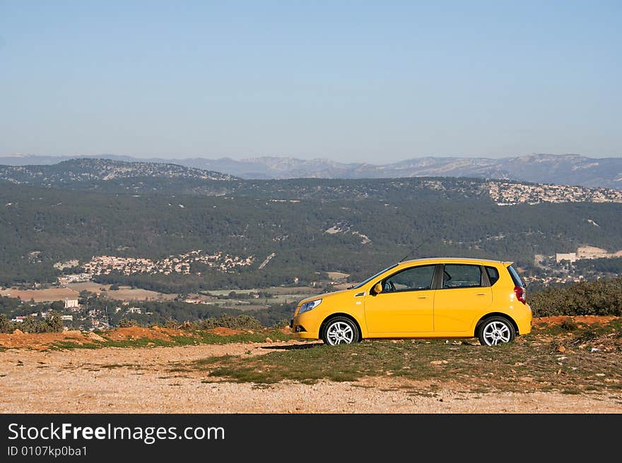 A yellow car