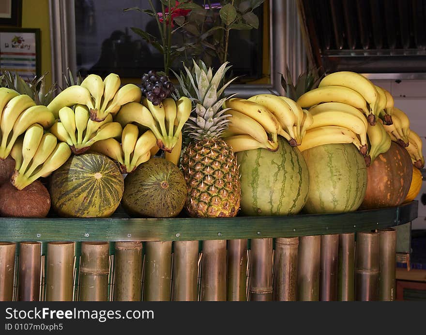 A fresh fruit display in a Barcelona shop. A fresh fruit display in a Barcelona shop.