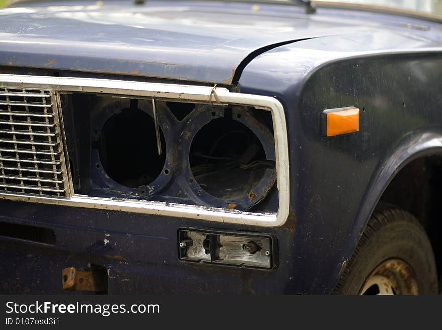 Closeup of broken car headlight