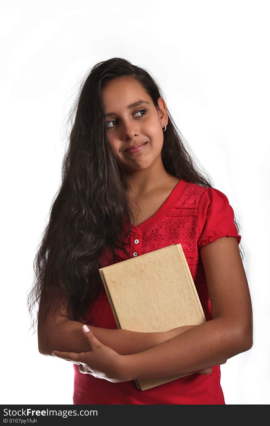 11 year old girl with book. 11 year old girl with book