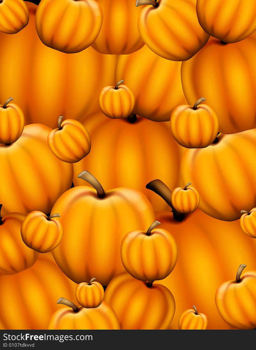 An illustration featuring a collage of bright orange pumpkins. An illustration featuring a collage of bright orange pumpkins